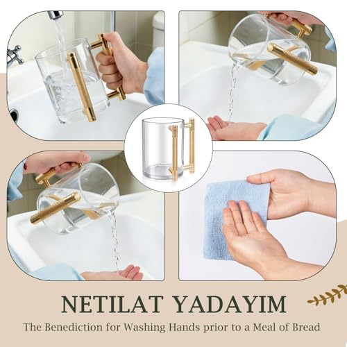 Judaica Hand Washing Cup for Netilat Yadayim with Dual Handles | Yellow Alloy Handles for Everyday & Passover Seder, Shabbat, Shul, Synagogue & Home-Unbreakable Clear - color: Golden Handle