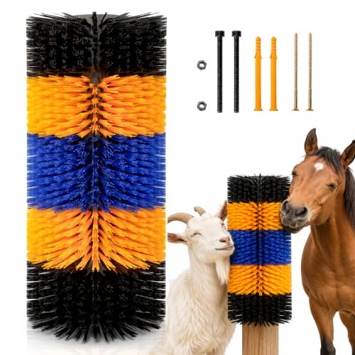 17" x 7.9" Livestock Scratching Brush for Horse, Wall-Mount Grooming and Massage Scratch Brushes for Cow Donkey Goats Horse Sheep, with 8 Screws for Back Itch Relief & Keep Cleaning (1Pcs) - size: 1 Count (Pack of 1)