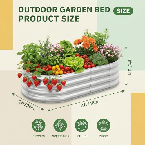 Land Guard 2 Pack 4×2×1ft Galvanized Raised Garden Bed Outdoor, Heavy Duty Bottomless Metal Raised Planter Box for Vegetables, Flowers, Herbs, Backyard Patio Gardening, Silver - color: 1-silver, size: 4×2×1ft(2pcs）