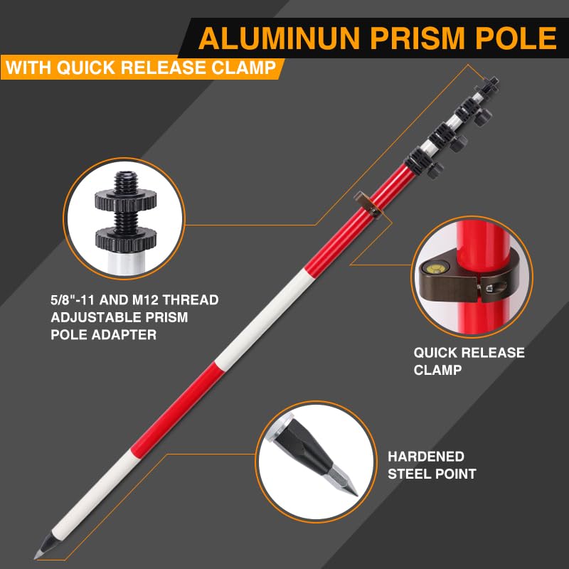 Surveying Aluminum Prism Pole, with Adjustable Adapter and Twist Lock for Land Surveying (15.09 FT/4.6 M) - size: 15.09FT/4.6M