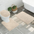 Standard 3pc Set Chenille Bath Mats, Includes 21"x24" U-Shaped Contour Toilet Rug, 21"x34" Inches Bathmat and 1 Toilet Lid Cover, Plush Absorbent Bath Mats Quick Dry, Beige - color: Beige, size: 24"x21", 34"x21" and TLC (Set)