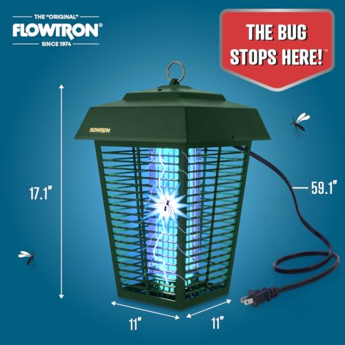Flowtron Bug Zapper, 1.5 Acre Outdoor, Two 40W UV Bulb, 5600V Grid, Green | Protects yards and wooded areas - octenol lure attracts and helps eliminate mosquitoes, flies, and gnats - ETL certified - color: Green