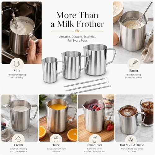 Milk Frothing Pitcher 20oz Standard 304 Stainless Steel Espresso Accessory | Dual inner outer scale marks, fits home barista latte art making & small café coffee milk frothing use - size: 20OZ