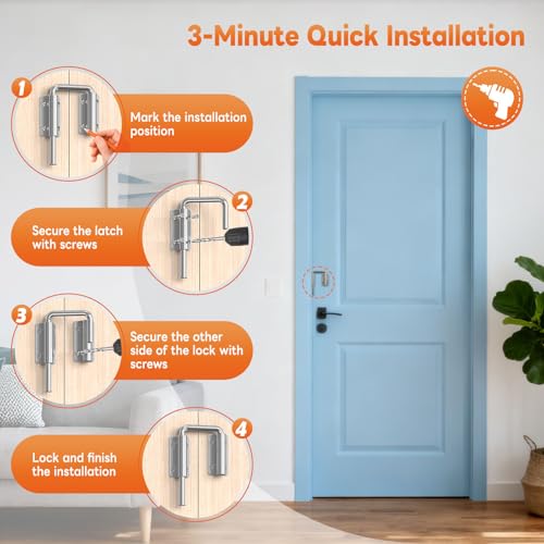 Upgraded Sliding Door Loop Lock, Gate Latches, Silver-2PCS | 90/180 Degree Patio-Security U-Bolt Latch Lock for Barn Door, Closet, Fence, Window, Multi-Angle, Aluminum Alloy - color: Silver-2PCS