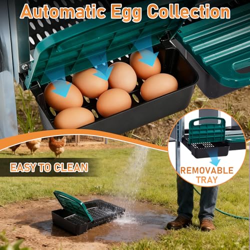 Outvita Chicken Nesting Boxes, 3 Compartments Metal Nesting Boxes for Chickens with Metal Legs, Wall/Floor Mount for Laying Eggs with Swing Perch and Roll Away Egg Collection for Chicken Coop, Green