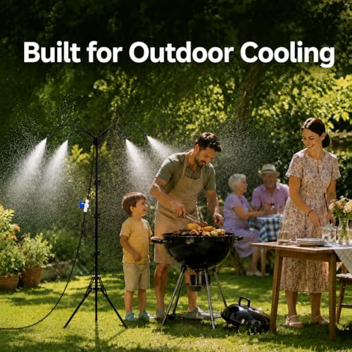 Standing Misters for Outside Patio, 5.3Ft Adjustable Misting System | Portable Mister with 26Ft Water Hose and Stable Tripod Base for Backyard Pool Garden Cooling