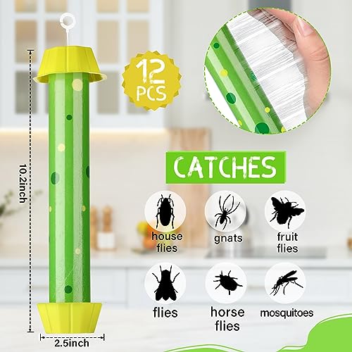 Qualirey 12 Pcs Sticky Fly Trap Fly Stick with Hanging Hook Adhesive Flying for Indoor Outdoor Trap Houseflies and Flying Insects Mosquito Bee Moth (Stylish Style) - style: Stylish Style