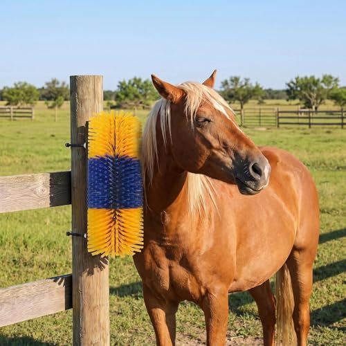 2PCS Horse Goat Cattle Scratching Post | 8 screws, 4 screws, 4 rubber plugs(Stiff Bristle, Itch Relief, Self-grooming, Full Massage)
