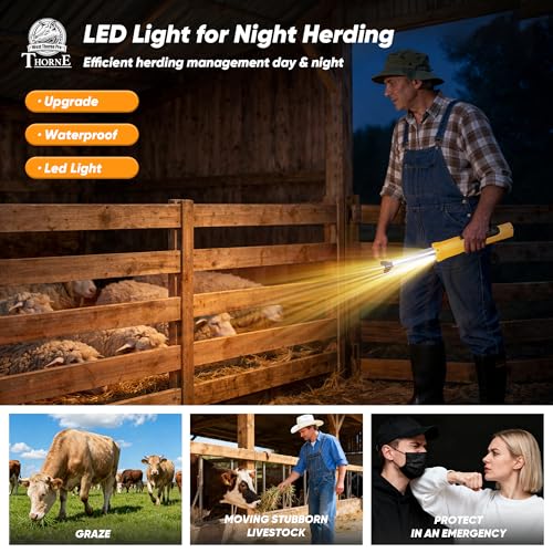 Retractable Cattle Prod, Livestock Prod with LED Light, Waterproof Animal Herding Tool for Cattle, Pigs and Goats, Heavy Duty Livestock Management(42in)