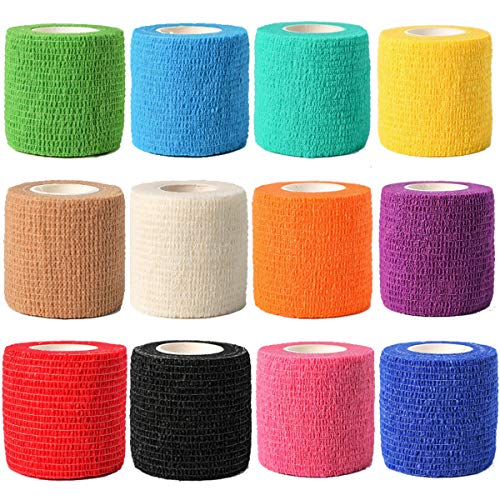 12 Pack Self Adhesive Bandage Wrap, 2" x 5 Yards, Cohesive Athletic Tape | Self Adhesive Bandage Wrap, Kuvvfe Athletic Elastic Cohesive Bandage for Sports Injury,Strain,Knee & Wrist,Ankle Sprains - size: 2x180 Inch (Pack of 12)
