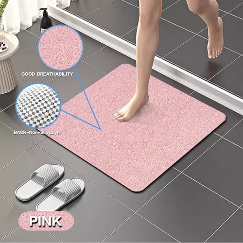 Square Non-Slip Shower Mat 24x24 Inches, Quick-Draining Bath Mat for Shower Floor, PVC Loofah Textured Shower Stall Mat, Secure Anti-Slip Bathroom Mat, Boho Style Bath Mat (Pink) - color: Pink