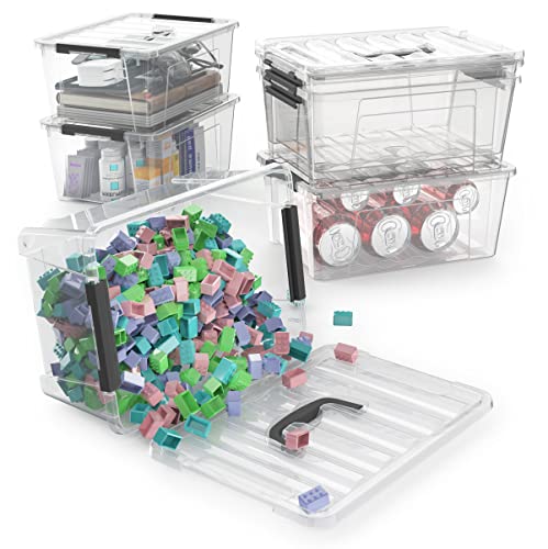 WYT Clear Storage Latch Bins, 6-Pack Storage Organizer Box with Handle and Lids, 5-Litre - color: Clear