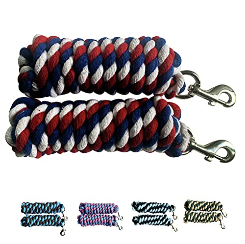 Majestic Ally Pack of 2 Solid Cotton Lead Rope for Horses & Livestock – 10 Foot Long and 5/8 inch Thick - Replaceable Heavy-Duty Satin Bolt Snap – Handmade – Soft, Broken in Feel (Patriotic) - color: Patriotic