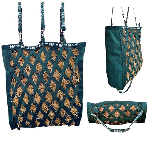 Majestic Ally Double Side Open Slow Feeder Hay Bag - Diamond shaped Obliquely Placed Webbing (Hunter Green) - color: Hunter Green