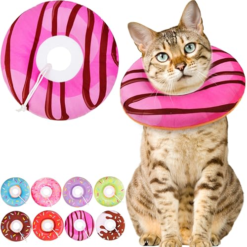 Cat Cone Collar Soft, Cute Cat Donut Collar After Surgery, Adjustable Kitten Recovery Cones to Stop Licking, Lightweight Neck Elizabethan Collars for Cats Kittens (Chocolate Pink, Medium) - color: Chocolate Pink, size: Medium