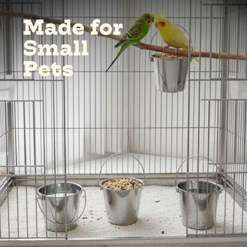2Qt Stainless Steel Hanging Water Bucket for Dog Kennel 4-Pack | Food & Water Pail, Half Gallon Capacity, Heavy-Duty, Round Design with Carry Handle, Ideal for Dogs, Cats, Birds & Small Pets - size: 2 Quart (Pack of 4)