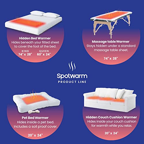 Hidden Heat Electric Foot of the Bed Warmer by SpotWarm; Wireless RF Remote, Microplush Flannel Mattress Warmer for Heated Feet. Queen Bed - 60” by 24” - size: 60" by 24"