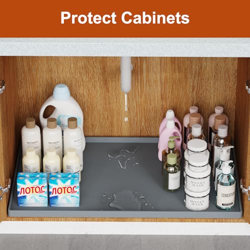 19" x 37" Extra Thick Silicone Mat Waterproof with Raised Edge, Gray | Under Sink Mat for Kitchen & Bathroom, Kitchen Cabinet Liner, Multi-Purpose for Storage & Protection - color: Gray, size: 19"L x 37"W