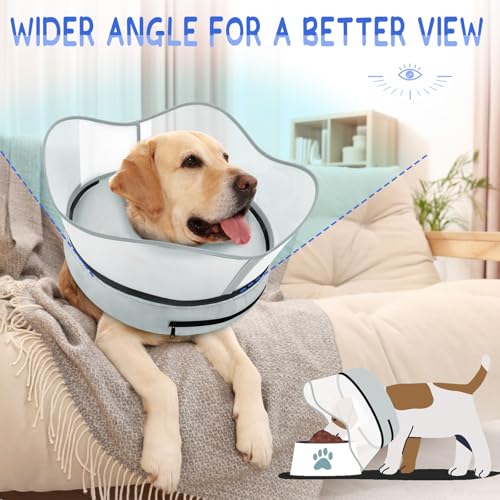 Supet Raised Inflatable Dog Cone Collar to Stop Licking, Soft Dog Cone Alternative After Surgery, Pet Neck Donut Collar for Small Medium Large Dogs - color: Solid Grey, size: XL(Neck 14"-18")