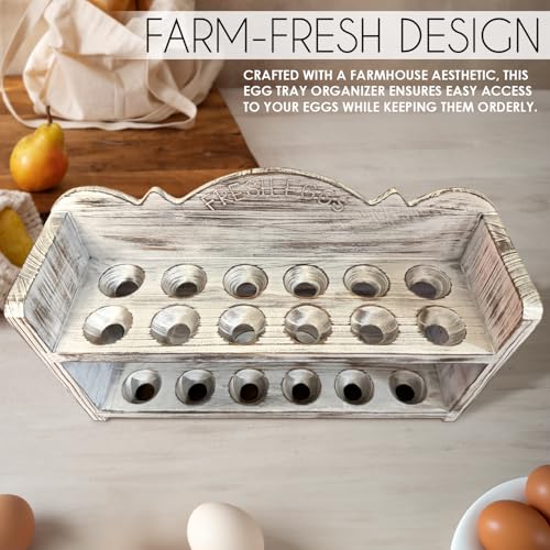 White Premium Pine Wooden Egg Holder 2-Tier Durable 24-Egg Storage Solution Ideal for Modern and Rustic Kitchen Fresh Eggs