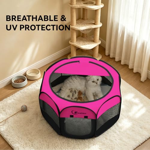 Siedihit Dog Playpen, Puppy Pet Playpens Indoor for Small Dogs Tent Crates | Cage Indoor/Outdoor, Portable Pop Up Dog Kennel Playpen with Carrying Case for Dogs/Cats/Rabbits, Hot Pink - color: Rose