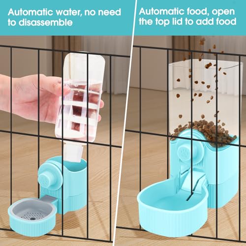 Hanging Cage Auto Small Pet Feeder Waterer Set for Puppy Cats, Blue | 1.2L Self-Feeding Feeder, 0.52L Waterer Set, Non-Spill Auto Gravity Kennel Feeding Station For Puppy Cats Rabbit Ferret - color: Sky Blue