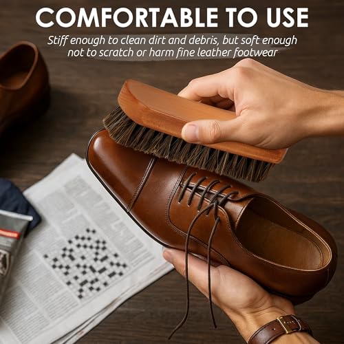 TAKAVU Shoe Brush 100% Genuine Horse Hair, Won't Scratch Leather (2pcs) | Horsehair Shoe Shine, Buff & Polish Brush for Boots, Dress Shoes, Bags, Belts & Furniture, Concave Wood Handle - size: 2pcs