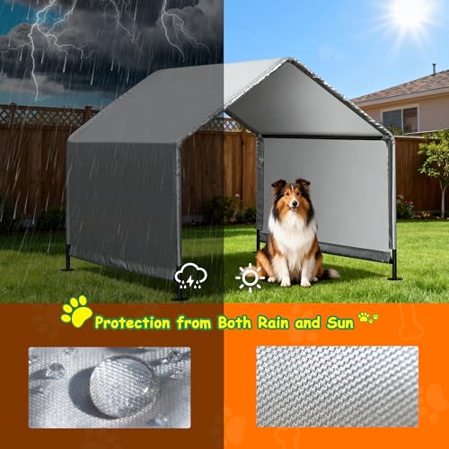 4'x 4'x 3.3' Dog Shade Shelter, Outdoor Dog Tent Dog House Canopy Waterproof, Sun Protection with Ground Stakes for Pet Medium Large Dogs, Cats, Pigs, Chicken, Goose (4‘’) | 4'X4'X3.3' Dog Tent, Windproof & Waterproof, Easy To Clean, Spacious Rest Space S