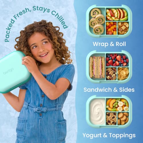 Bentgo Chill Kids 4-Compartment Bento Box Leakproof Lunch Box | Built-In Ice Pack, 3.3 Cup Capacity, BPA-Free, Microwave & Dishwasher Safe Tray, Ideal for Ages 3–7 (Aqua) - color: Aqua