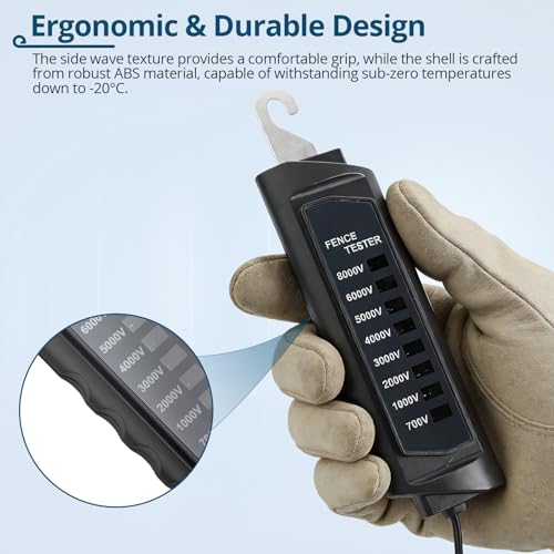 Electric Fence Tester 8KV, Fence Voltage Tester 8 Neon Lights Fault Finder | Battery-Free Portable Tool for Safe Fence Testing on Farms, Ranches, Homesteads (Livestock/Pasture) - style: 700V-8000V Fence Voltage Tester