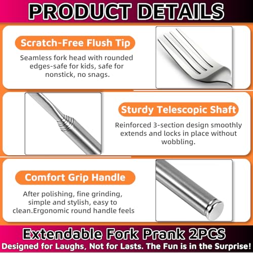 Extendable Fork Prank，2PCS Expandable Fork Prank Joke with 8.7'' to 25.4'' Extendable Handle，Expandable Fork Prank Ideal for Christmas Party Camping Picnic for BBQ Fruit Dessert Dinner Create laughter