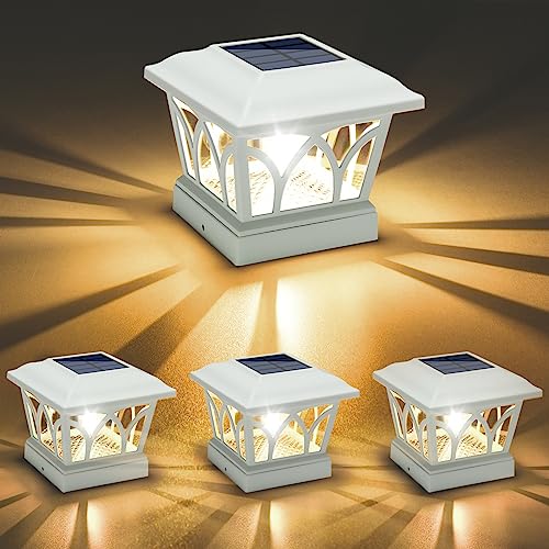 VOLISUN Solar Fence Post Cap Lights, Edison LED 2 Modes 4Pack,Slate White | Solar powered lights fit 4x4/6x6 posts, ideal for garden, deck, mailbox, yard & porch outdoor decoration - color: White, size: 4 pack