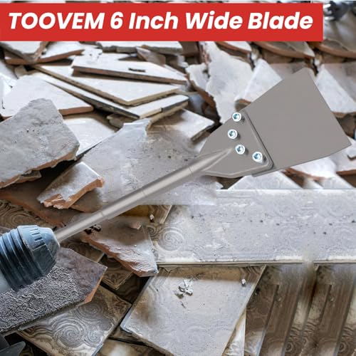 TOOVEM 6 Inch SDS Max Floor Scraper, SDS Max Chisel for Rotary Hammer Drill | TOOVEM SDS Chisel Bits with Replacement Balde, SDS Max Chisel Long Handle Heavy Duty Thinset Removal Tile Adhesive Removal - color: Gray