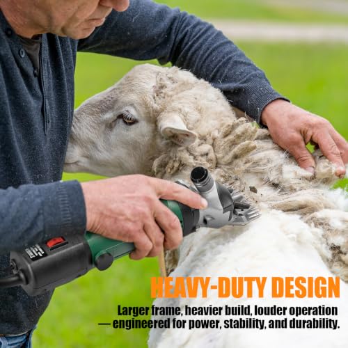 TAKEKIT Sheep Shears, 600W Professional Heavy Duty Sheep Clippers, 6 Speeds Electric Animal Shears for Alpacas Llamas Lambs and Large Livestock with Thick Coats, One Set of Extra Blades Included - color: Dark Green