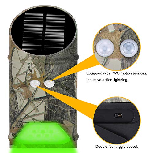 Solar Powered Hog Feeder Light-Motion Activated for Hogs,Deer Feeder and Yard Varmint Guarding-Campact Camouflage Green Lights Design for Outdoor Game Hunting (G300) 2-Pack