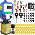 10 Mile Electric Fence Kit for Livestock, 3 Joule 12KV Fence Charger with LED Display, 3366 ft 9-Strand Polywire, 60 Insulators & Ground Rods, AC/DC Fencing System for Horse Cattle Pasture