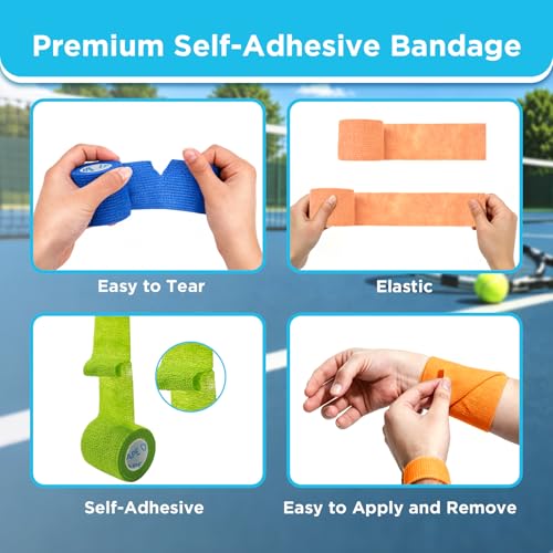 OK TAPE Self Adhesive Bandage Wrap 2 Inch x 5 Yds 64 Rolls - Black | Elastic Cohesive Bandage Wrap Supports Wrists & Ankles Without Clips Ideal for Sports First Aid Vet care - color: Black, size: 2inx5yds