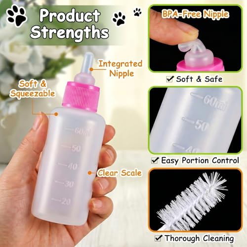 Tondiamo 17 Pcs Kitten Bottle Feeding Kit Puppy Bottles for Nursing Puppy Milk with Nipples Cleaning Brushes Bottle Opening Needles Hand Feeding Supplies for Newborn Small Pet Rabbits Ferrets - color: Blue, Pink