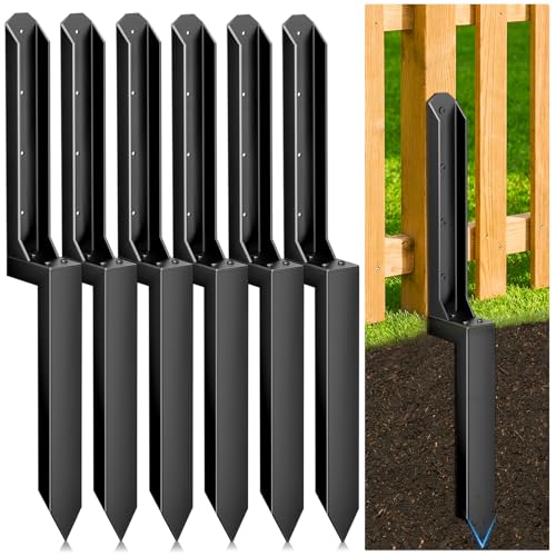 6 Pack Fence Post Repair Kit, Heavy Duty Steel Ground Spike Anchor for Fixing Leaning or Broken 4x4 & 6x6 Wood Posts, No Dig Drive-in Support for Yard, Garden & Fence - size: 6pack