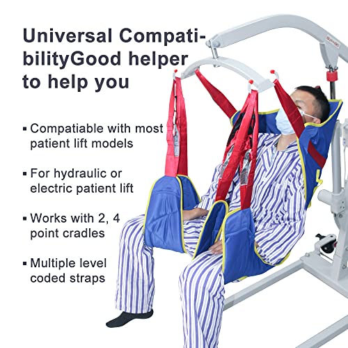 Full Body Patient Lift Sling, Head and Back Support, Toileting Transfer Slings, Split Legs with Commode Opening, 5 Handles, 6 Straps, Lifting Sling Medium Compatible with Various of Lifts - size: Medium