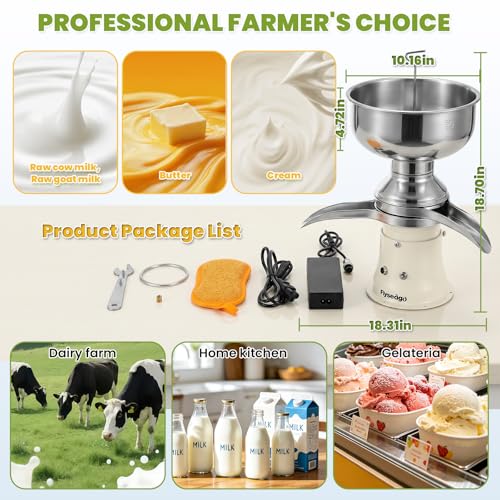 Electric Milk Cream Separator 50L/H 304 Stainless Steel 5L Bowl | Centrifugal skimmer professional fat separator machine for fresh cow & goat milk, 10500 rpm for home farm,100-240V
