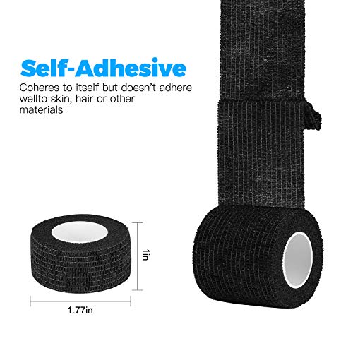 Bandage Wrap 8 Pack 1”x 5 Yards Self Adhesive Bandage Wrap Breathable Cohesive Bandage Wrap Rolls Athletic Elastic Self Adherent Wrap for Sports Injury,Wrist, Knee, Ankle Sprains and Swelling(Black) - color: Black, size: 1 Inch (Pack of 8)