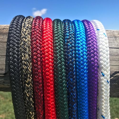 22 Foot Ground Training Rope - Strong Everyday Use All-Purpose Large Horse Lead Rope with Loop & Latigo Popper | 9/16" Diameter Smooth Yachting Braid, Blue Black Blend - color: Blue Black Blend