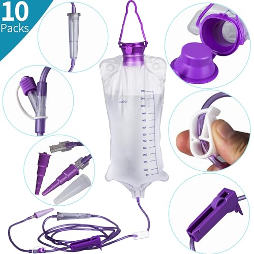 10 Packs Bulk Set 1200ML E-nteral Delivery Gravity Bag Set, Disposable E-nteral N-utrition Bag, Gravity Feeding Bag - Bags Kit Easy to Use for N-utrient Delivery