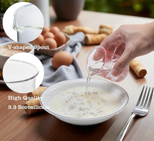 Ackers BORO3.3 4 oz/120 ml Glass Measuring Cup with V-Shaped Spout, 2 Pack | 3.3 borosilicate glass with a wide opening and five printed measurement units for small-batch cooking, baking and drink prep - size: 120 ML (4 Oz)-Pack of 2