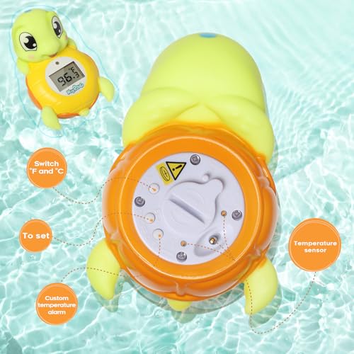 Backstroke Sea Turtle Baby Bath Thermometer,The Infant Baby Bath Floating Toy Safety Temperature Water Thermometer, BPA Free, New Baby Essentials | BPA Free Infant Baby Bath Floating Temperature Toy ，Water Thermometer, New Baby Essentials - color: YELLOW