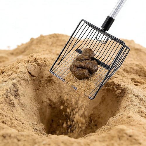 Adjustable Metal Poop Scoop- 3-in-1 Design as Scooper & Rake, Litter Sifting Shovel for Cleaning Chicken Coops, Farms, Stables, Sheep Pens, and Cat Litter