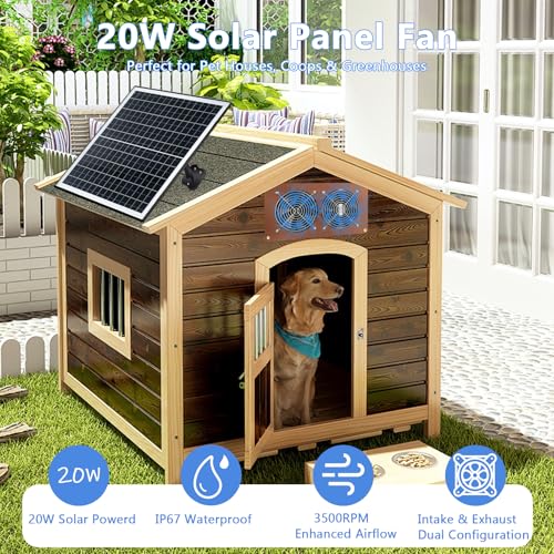 20W Solar Fan Kit for Chicken Coops, Greenhouses and Sheds | 2 Fans Included, Intake and Exhaust Airflow, 3500RPM Speed, IP67 Waterproof, 360° Adjustable Mount, 8.8ft Cable