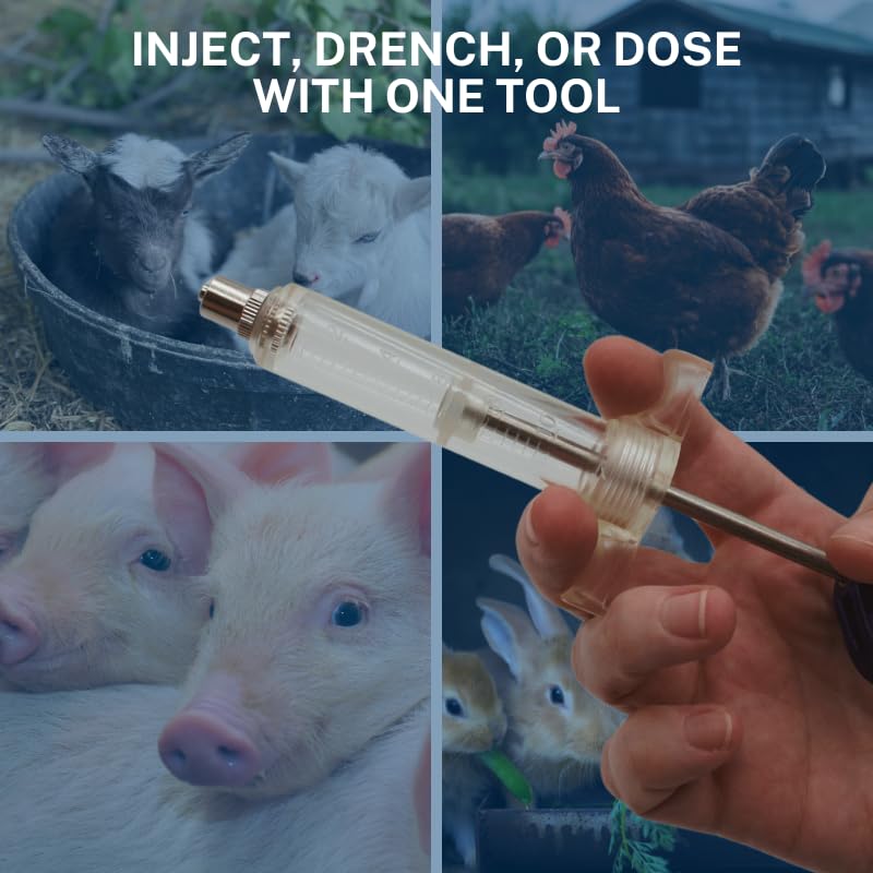 Reusable Veterinary Syringe Without Dose Nut – (10cc) - For Livestock Use | Durable Plastic Barrel | Luer-Lock & Luer-Slip Compatible | Equine, and Veterinary Use | Available in 10cc, 20cc, 30cc, 50cc - size: 10cc