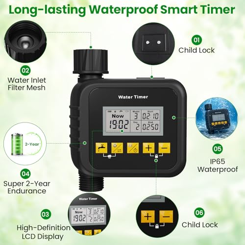 Misters for Outside Patio with Timer, Misting Cooling System with 33FT Hose and 8 Brass Nozzles, 9 Modes, 3/4” NPT Faucet Adapter, Automatic Misters for Chicken Coop Backyard Garden Porch Gazebos
